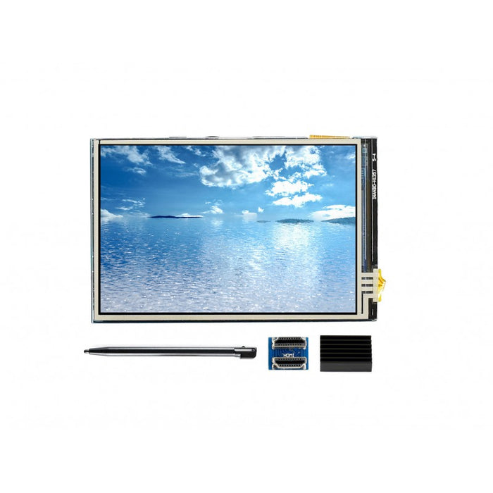 3,5-tums resistiv pekskärm LCD för Raspberry Pi med pekpenna och kylfläns i aluminium - 480x320 - HDMI - IPS