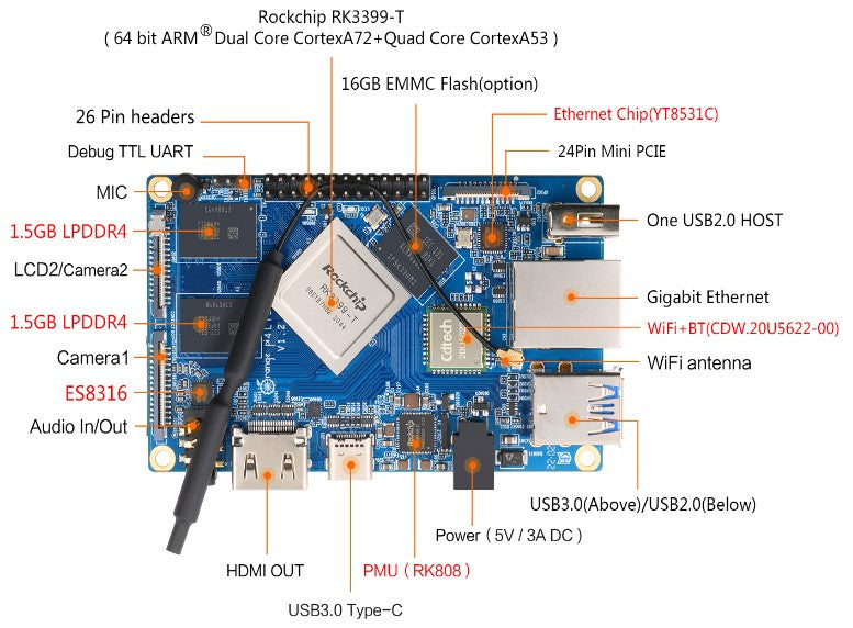 Orange Pi 4 LTS - 3 GB - 16 GB eMMC