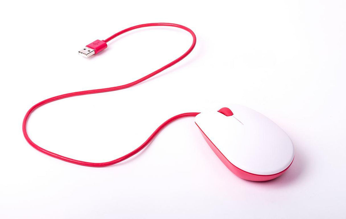 Officiell Raspberry Pi-mus, optisk med 3 knappar - röd och vit