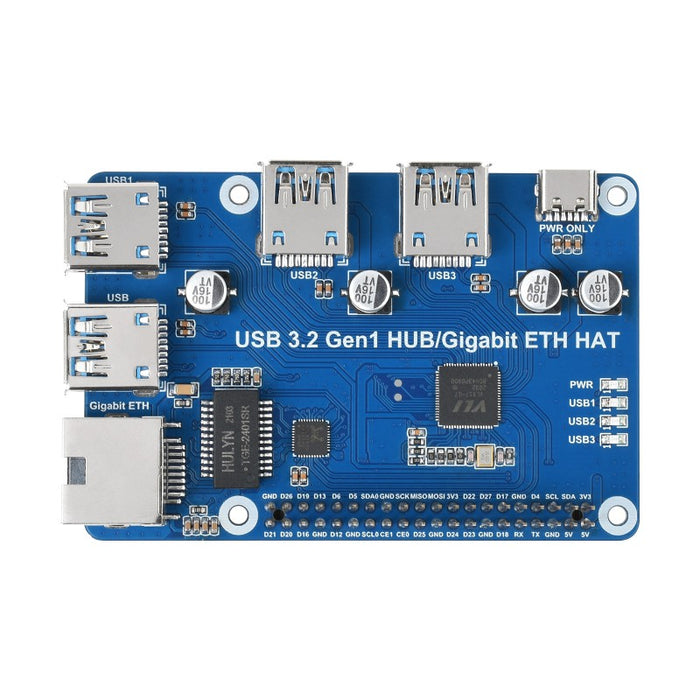 Gigabit Ethernet USB 3.2 Gen1 HAT-hubb för Raspberry Pi - 1 Ethernet-port - 3 USB-portar - Drivrutinsfri
